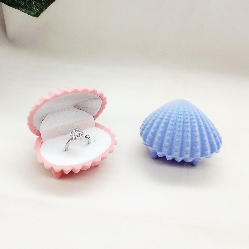 色首饰盒项链耳钉戒指饰品绒盒子空盒便携式单小粉少女心粉贝壳项链