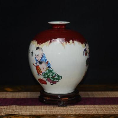 景德镇瓷器摆件 窑变陶瓷花瓶中式家居装饰品客厅电视柜花瓶 配底座