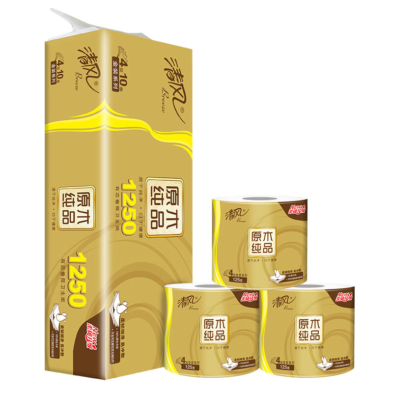 清风原木金装4层加厚125g有芯卷纸10卷*1提B20ASJ1