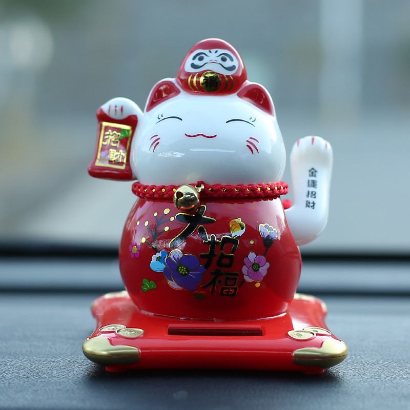 猫太阳能摇手汽车摆件陶瓷小可爱创意车内装饰礼品 三维工匠 3.5寸粉猫（太阳能摇手）_383