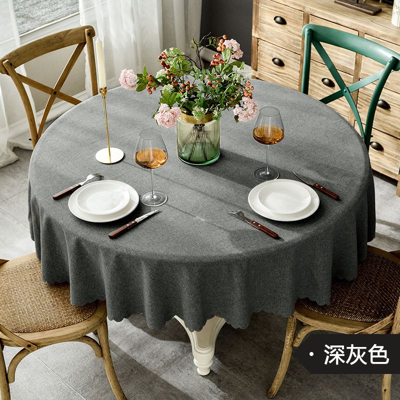 圆桌桌布布艺棉麻防水圆形家用北欧中式餐厅酒店台布高级感餐桌布高清大图