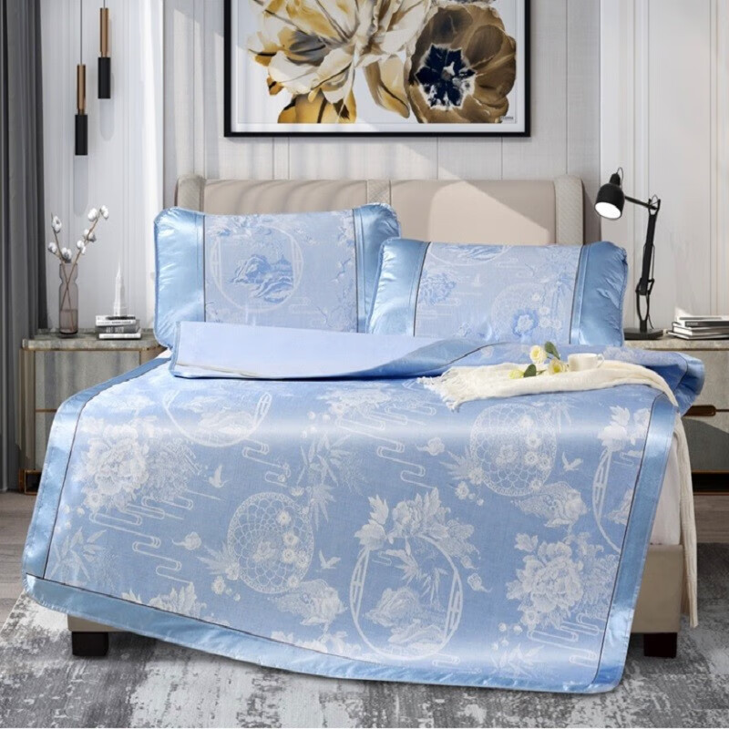 富安娜冰丝提花席三件套忆江南180*200cm枕套74*48cm*2