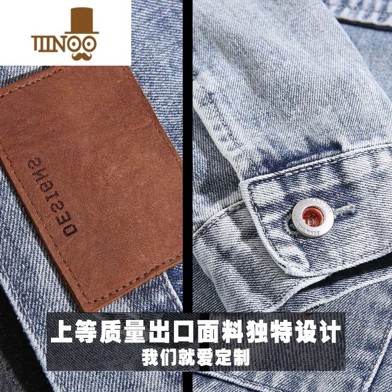 YANXU日系字母刺绣牛仔外套男韩版潮流帅气夹克潮牌宽松百搭上衣高清大图