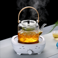常生源 茶壶 双内胆可蒸煮耐热玻璃壶蒸汽壶提梁壶煮茶器烧茶器茶炉烧水 提梁锤纹壶