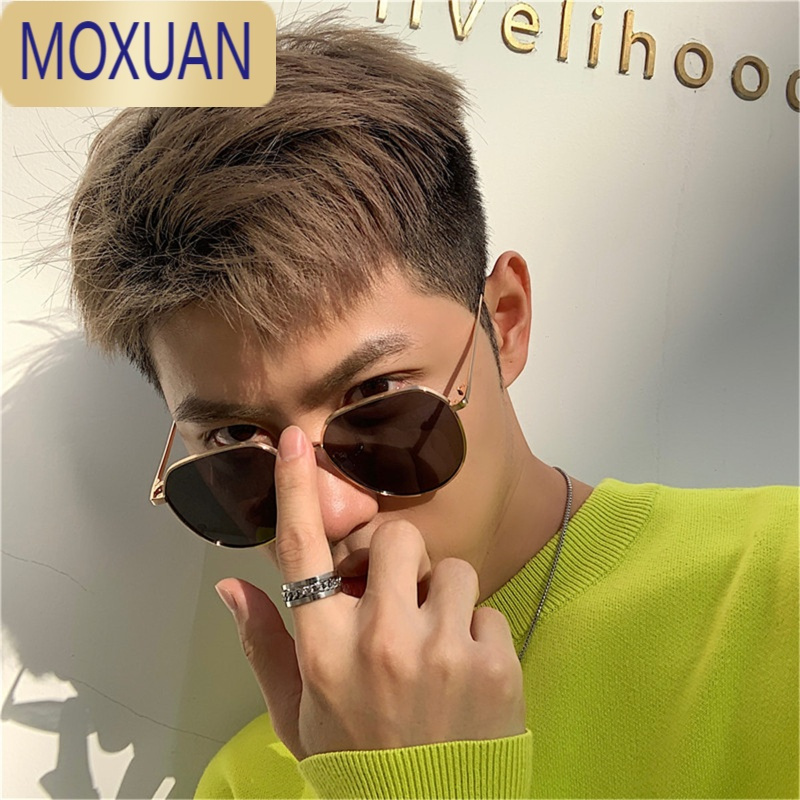 MOXUAN2022新韩版潮男士多边形金边黑色偏光墨镜开车驾驶大脸显瘦太阳镜