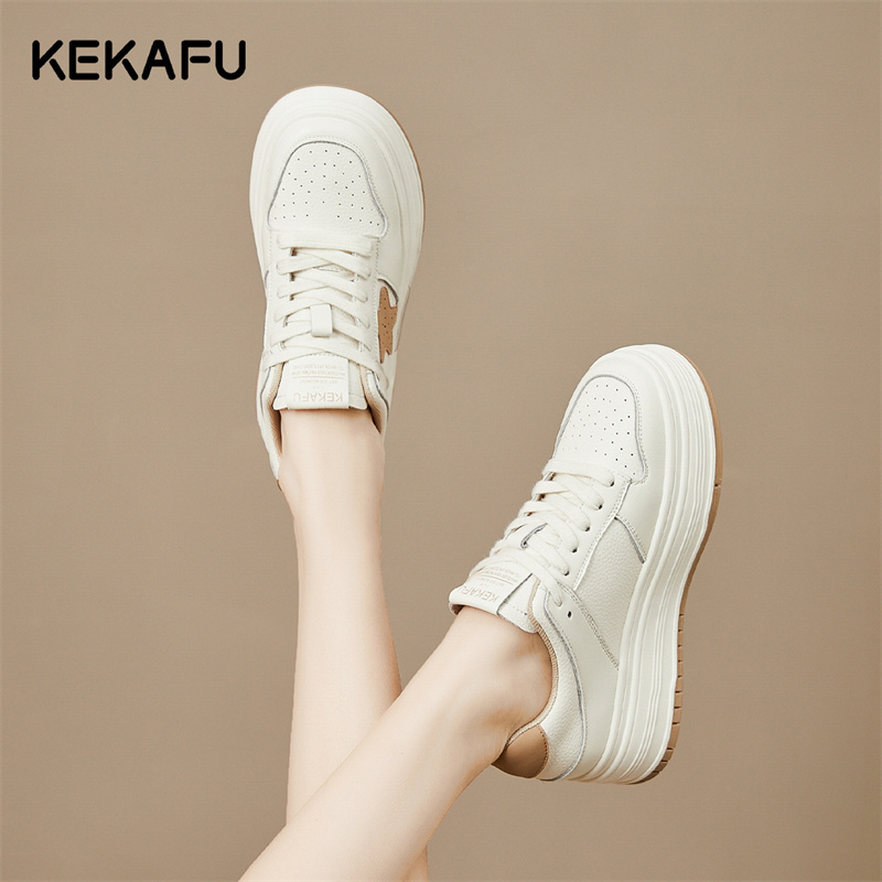 珂卡芙休闲板鞋女2023夏季新款薄款小白鞋厚底单鞋星星增高鞋ins