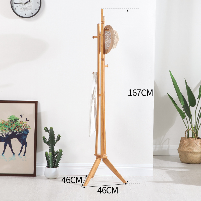 汐岩衣帽架简约现代实木大衣架子客厅卧室挂衣架大衣衣架落地家用 三角衣帽架原色