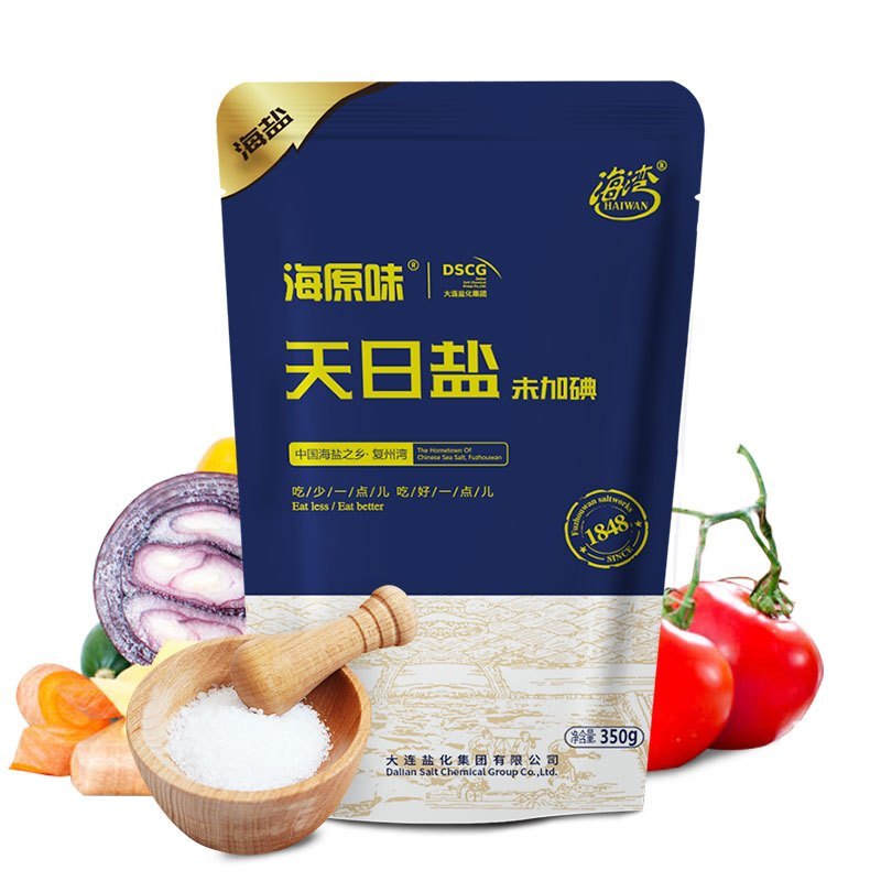 海湾天日盐无抗结剂的食盐天然海盐不含亚铁氰化钾的食用盐350g*4袋装