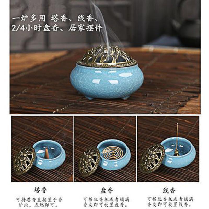 图书>期刊/杂志>男士>图书其它>冰裂哥窑香炉陶瓷铜盖佛具仿古薰香