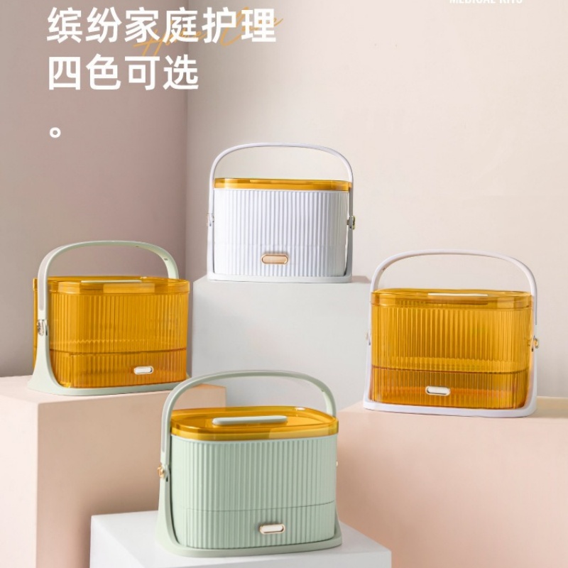 华普思大号医药箱家用医疗箱收纳箱便携式药箱多功能家庭药盒药品收纳盒半透&蜜橙绿加厚29*23*20CM高清大图