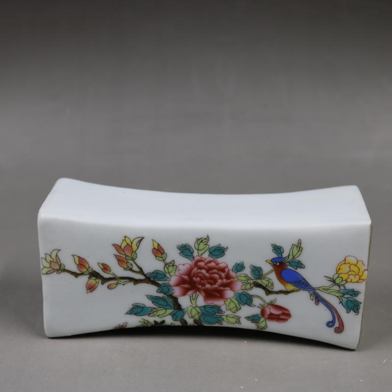 清光绪粉彩牡丹花鸟手枕脉枕古医馆用品摆件瓷器老货古董古玩收藏