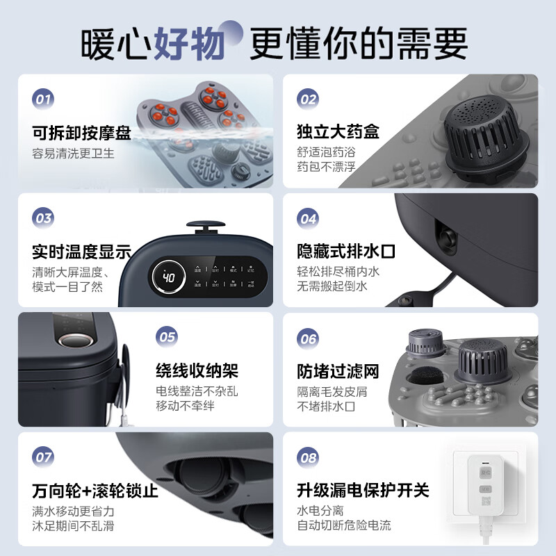 美的(Midea)泡脚桶恒温加热全自动按摩足浴盆洗脚盆仿真按摩可拆洗按摩盘 送长辈-AJ0201高清大图