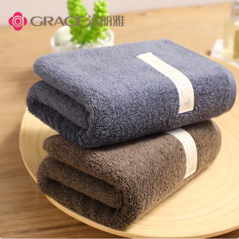 洁丽雅 新疆长绒棉A类毛巾2条装 纯棉加厚柔软面巾吸水洗脸巾 深灰+深棕图片