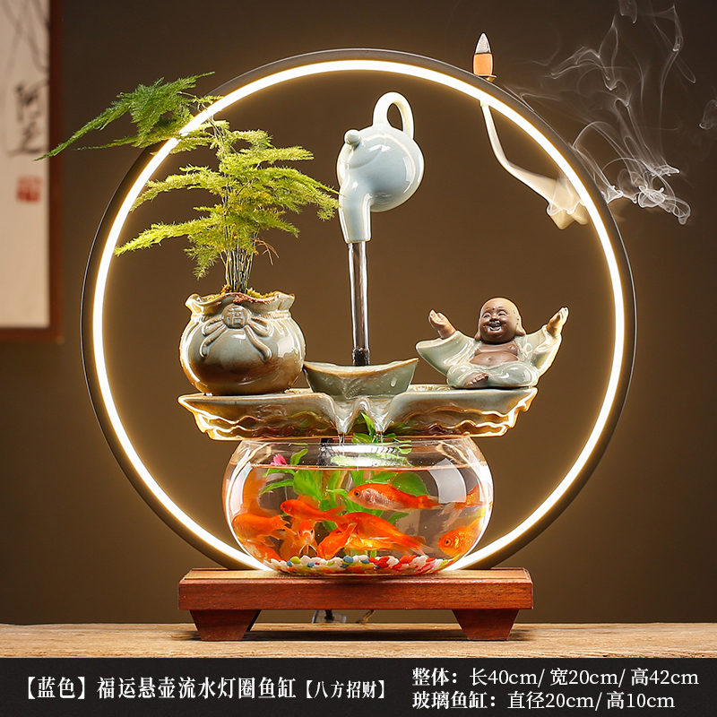 创意流水生财悬壶金鱼缸摆件循环水装饰品客厅办公室桌面招财礼品