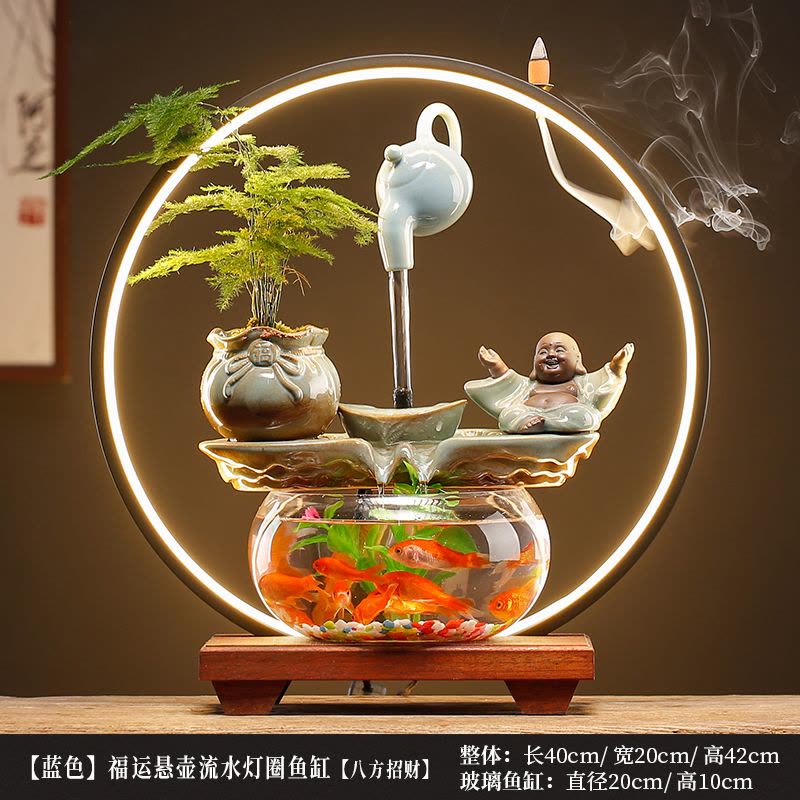 创意流水生财悬壶金鱼缸摆件循环水装饰品客厅办公室桌面招财礼品图片