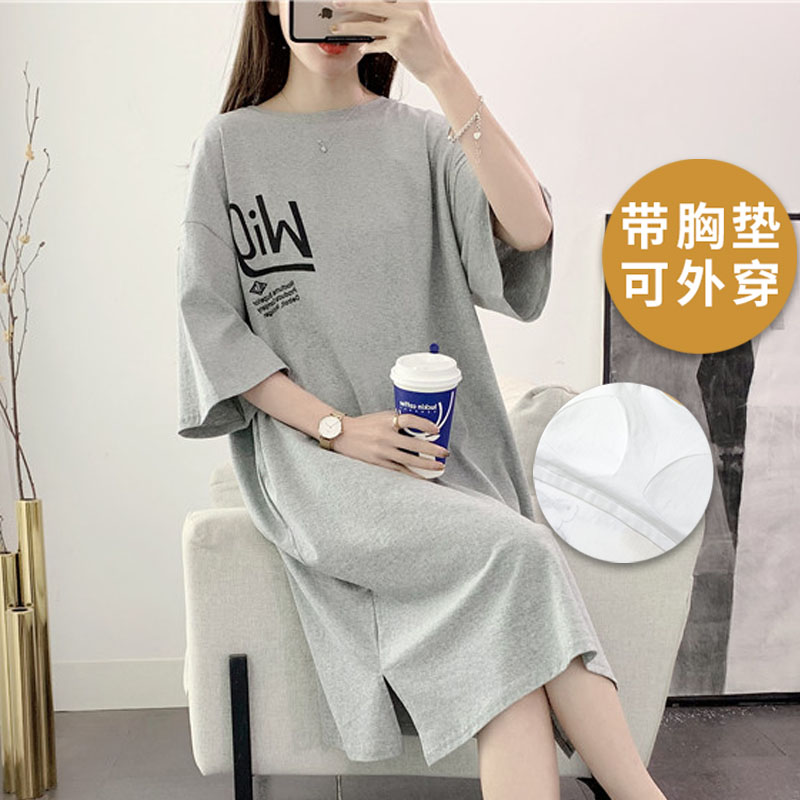 浪莎带胸垫一体睡裙女夏季2025新款睡衣纯棉韩范可外穿休闲家居服高清大图