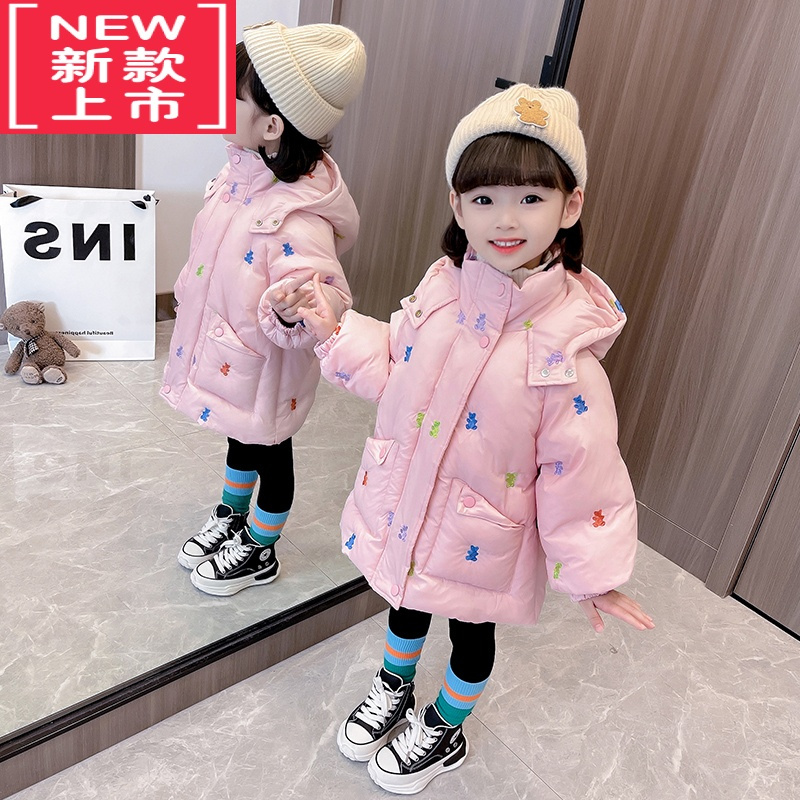 可莉允女童冬装棉服2022新款加厚中长款儿童装宝宝冬季棉袄女孩羽绒棉衣