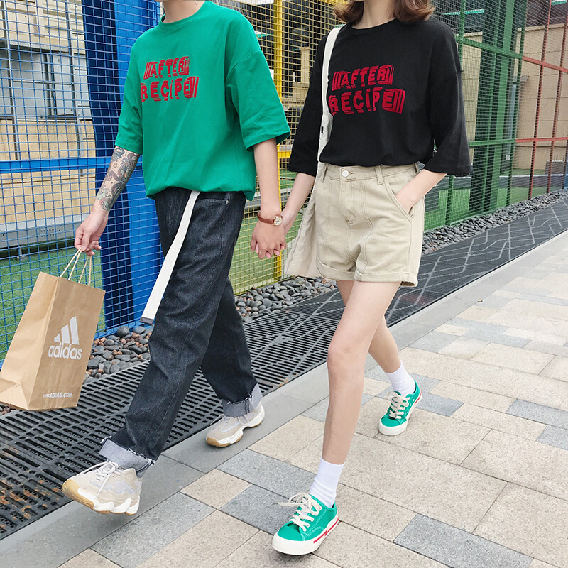 qlz情侣装夏装2018新款宽松短袖T恤男女半袖体恤上衣学生班服潮牌
