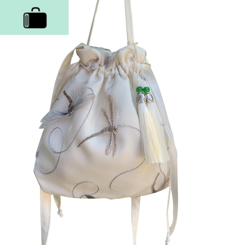 2019新款原创手工蕾丝布包复古风汉服包包流苏仙女斜挎手提女包袋NEWLAKE高清大图