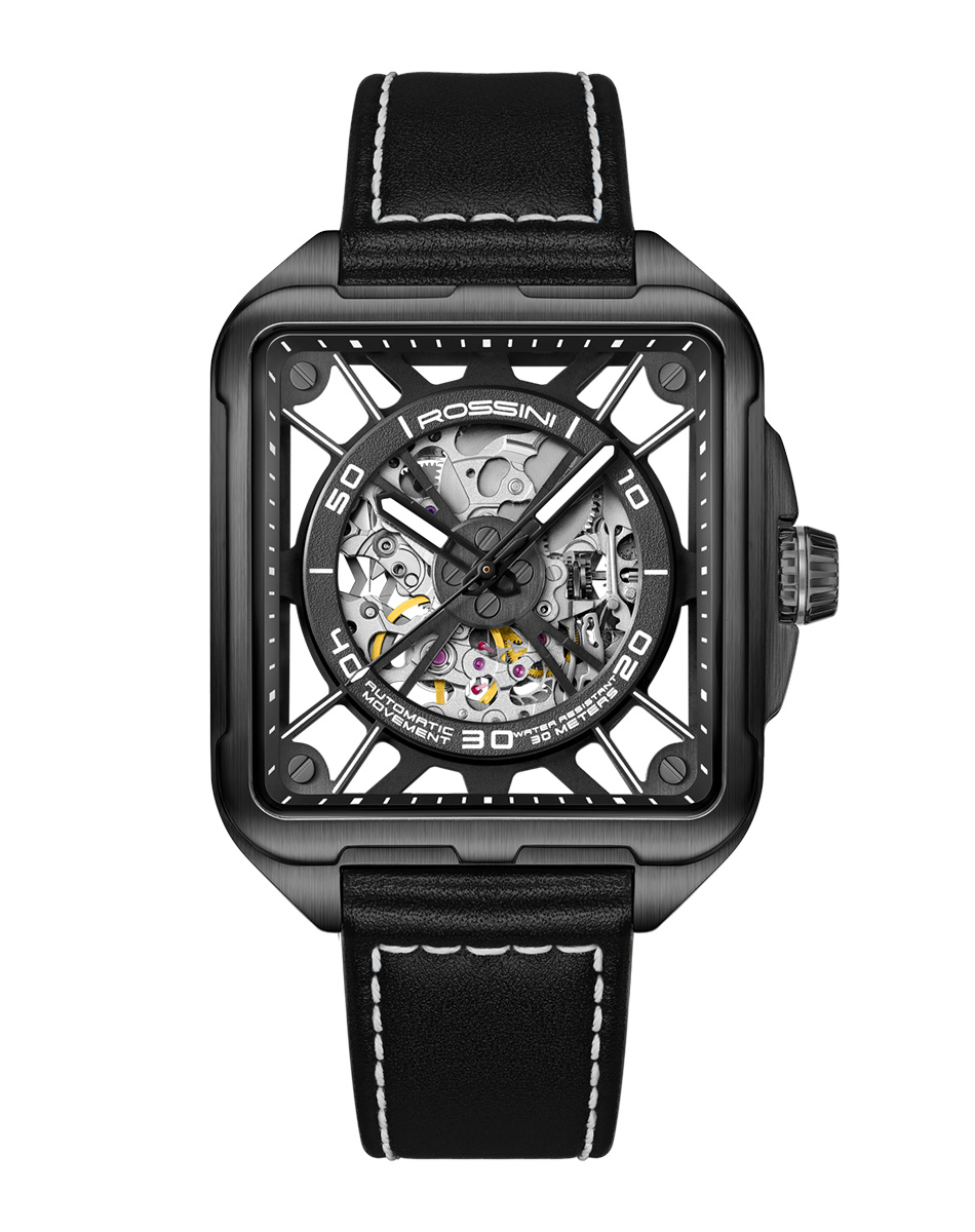 [新品首发]罗西尼机械男表全镂空方形运动夜光男士腕表122465