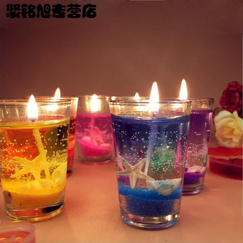 七夕情人节果冻蜡烛礼品装海洋风格婚庆无烟蜡烛浪漫生日表白烛光晚餐-蓝色小杯