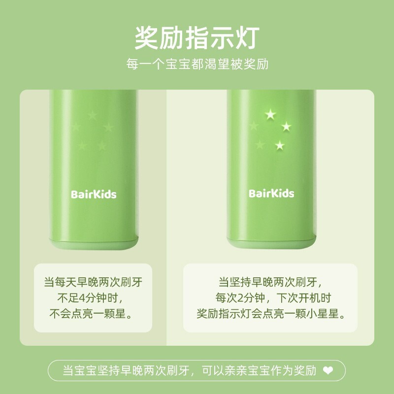 拜尔(BAIR)儿童小孩电动牙刷 声波震动充电全身防水软毛特护孩子专用压力感应 K9水蜜桃款高清大图