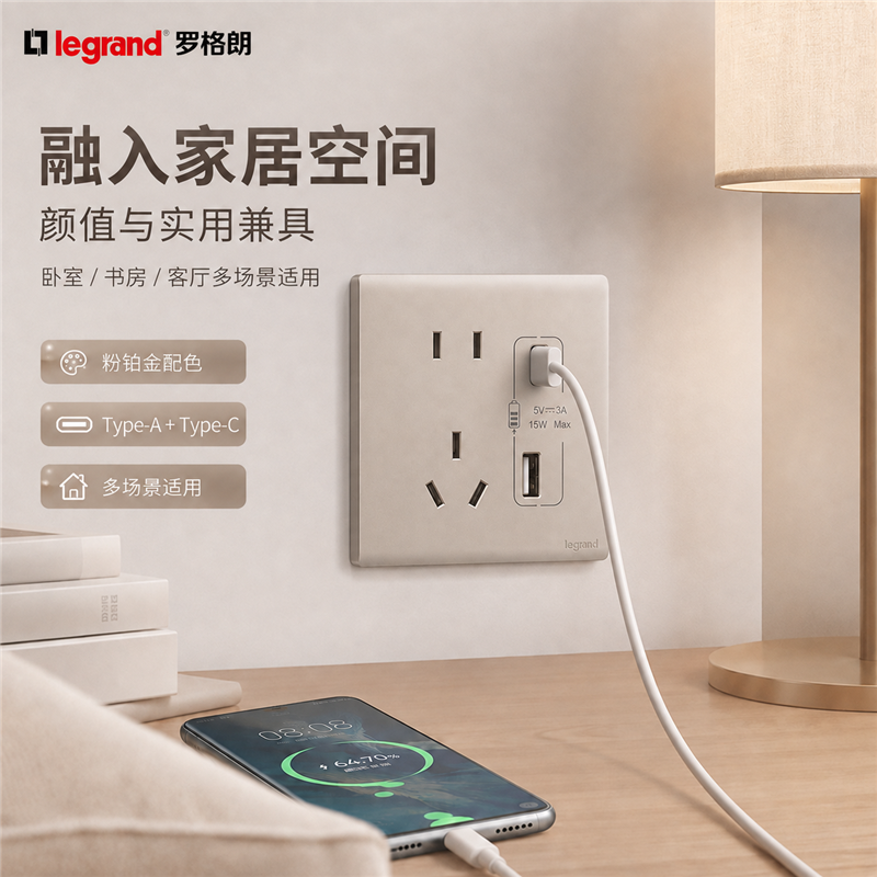 罗格朗/LEGRAND 五孔带 Type A+C USB插座 暗装 F6C/426/10US/UC-C2 个高清大图