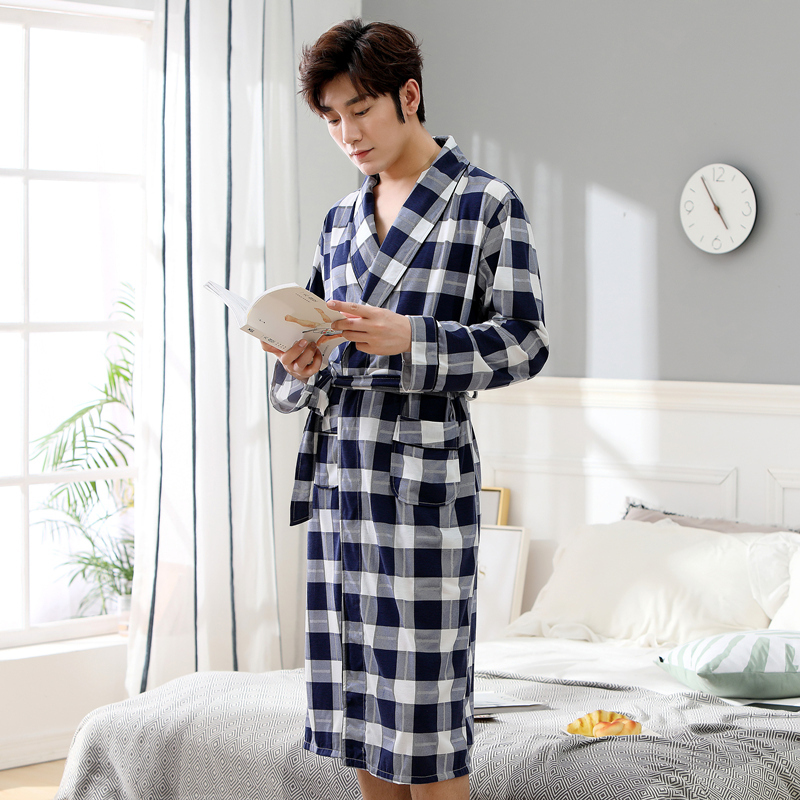 长袖睡袍男士春秋季浴袍男透气长款纯棉舒适秋冬季浴衣男生睡衣