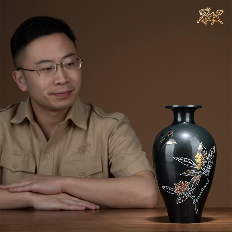 美帮汇全铜摆件《 高冈铜器之兰花鸟》铜工艺品 饰品 花瓶高清大图