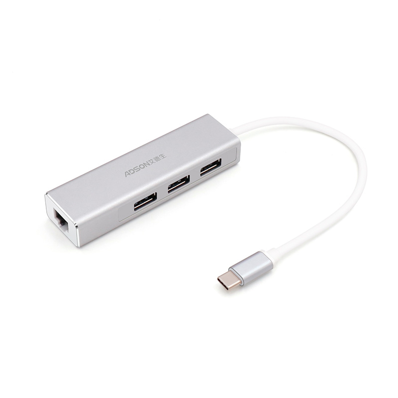 ADSON艾德生TYPE-C转USB3.0 三口集线器+千兆网卡