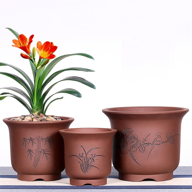 回固紫砂花盆兰花花盆陶瓷月季盆景君子兰花盆陶土专用