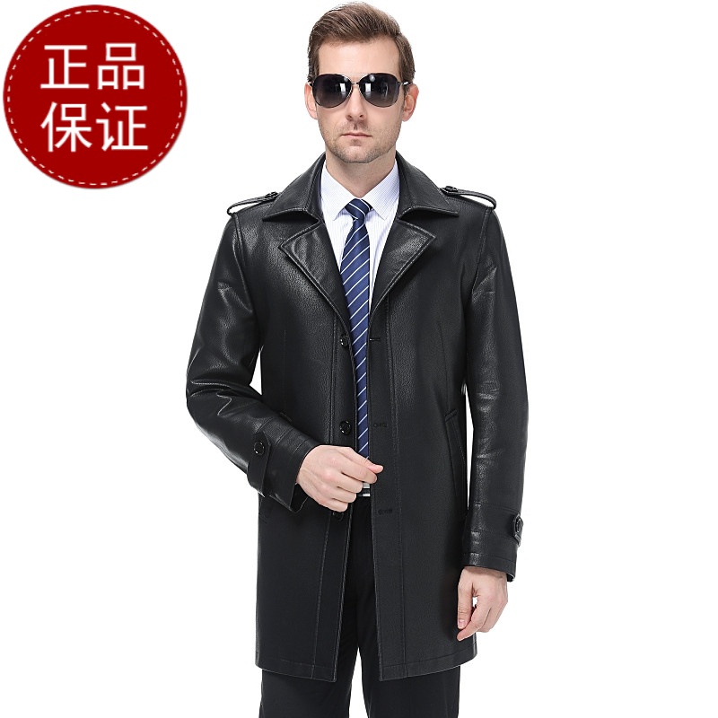 免费试穿掉皮包换春秋皮风衣海宁真皮皮衣男绵羊皮男士真皮风衣中长款修身中年外套品牌外套男商务休闲大码外套正品高清大图
