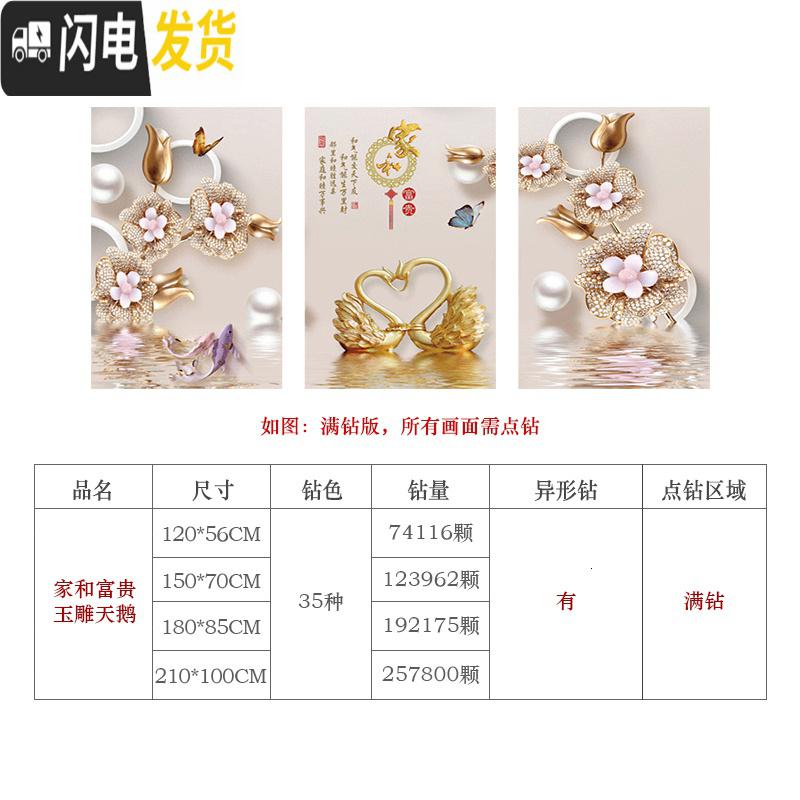 三维工匠5d钻石画2019年新款客厅卧室水晶钻十字绣满钻三联 异形满钻三幅尺寸[210*100cm]免费补钻[玉雕天鹅]高清大图