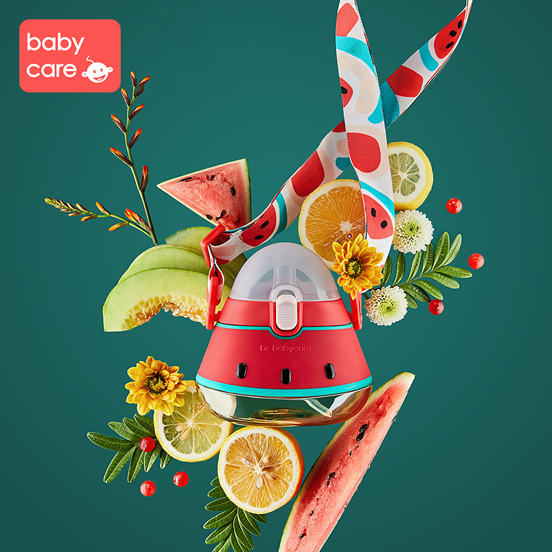 babycare水果吸管杯婴儿宝宝喝水杯外出携带PPSU防摔儿童直饮水杯西瓜