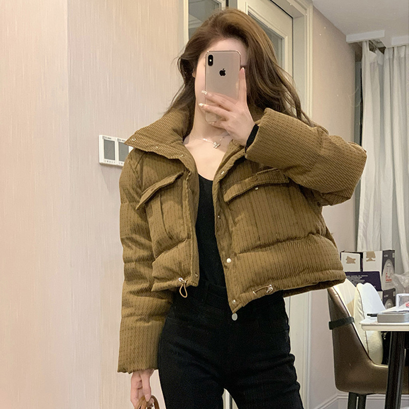 2025年新款冬季时尚短款立领羽绒棉服女复古洋气小个子炸街面包服高清大图