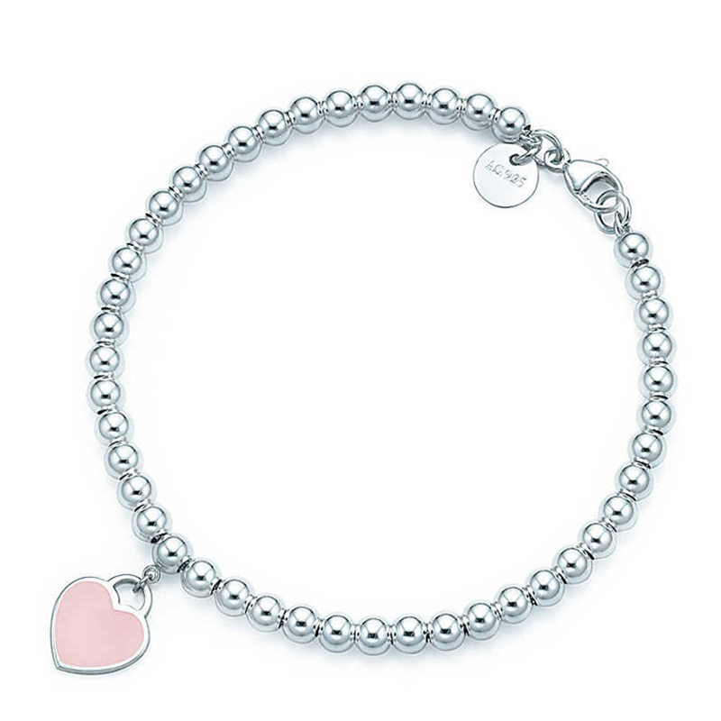 tiffany&co.:蒂芙尼经典款粉心珠手链 s925银(链长可选)
