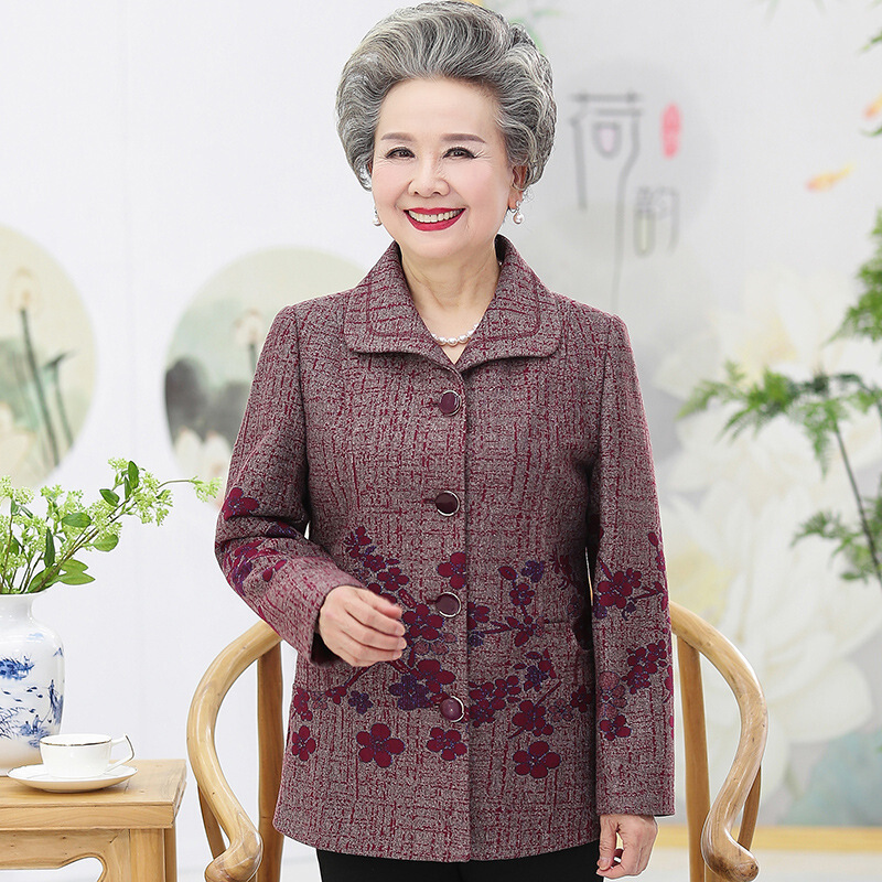 迪鲁奥（DILUAO)中老年人秋装女奶奶薄款外套60岁70妈妈春秋上衣老人衣服太太婆婆_974 红梅花(单件上衣) 4XL(建议135-150斤)