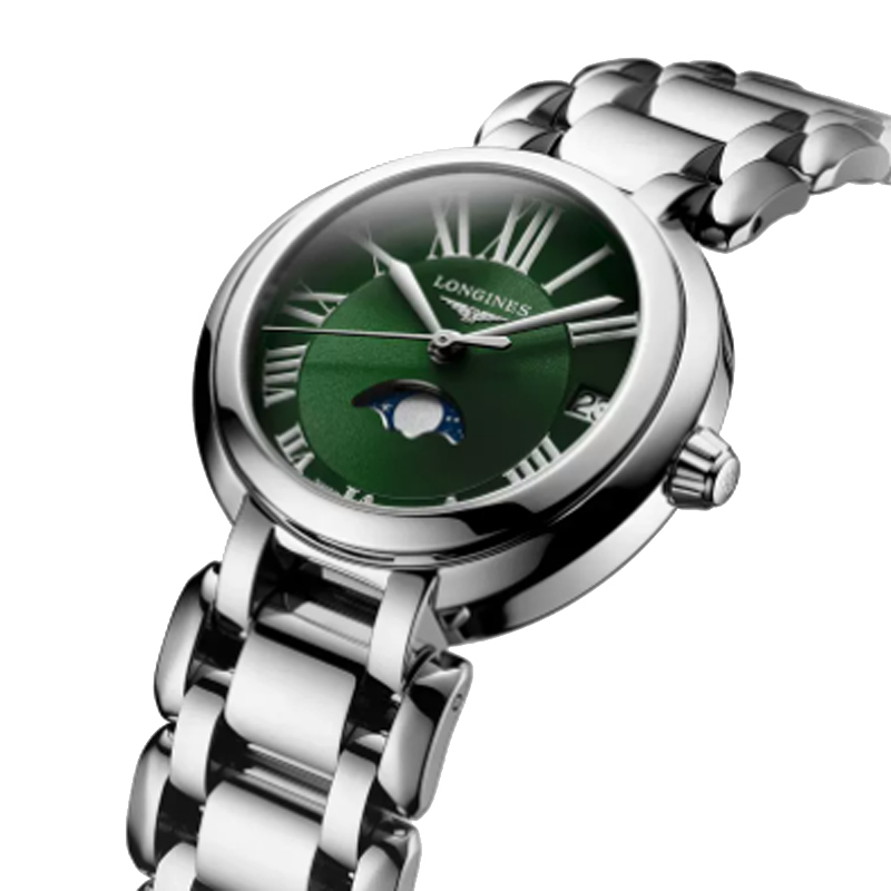 浪琴心月系列月相时尚绿盘精钢石英机芯女表女士手表l81154616瑞士表