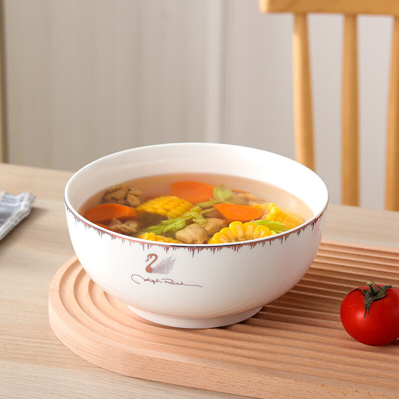 册宣 陶瓷大碗8英寸单只装汤碗大号吃面碗汤盆家用陶瓷餐具天鹅湖