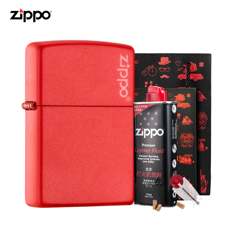 ZIPPO芝宝打火机红哑漆礼盒套装ZIPPO芝宝正版打火机 煤油 防风ZCBEC-62