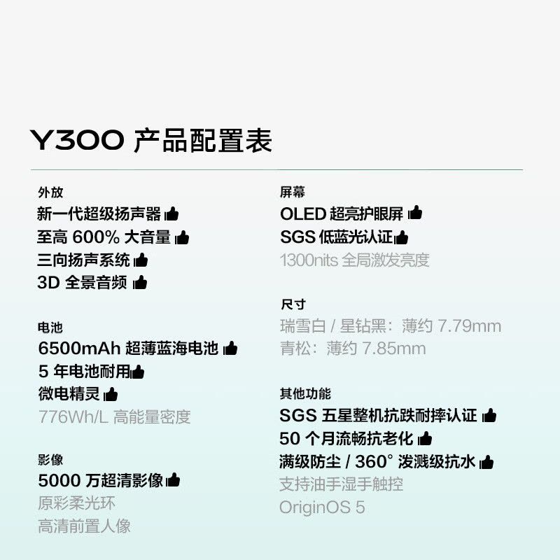 vivo Y300 星钻黑 12G+256G 5G全网通手机(线下)图片