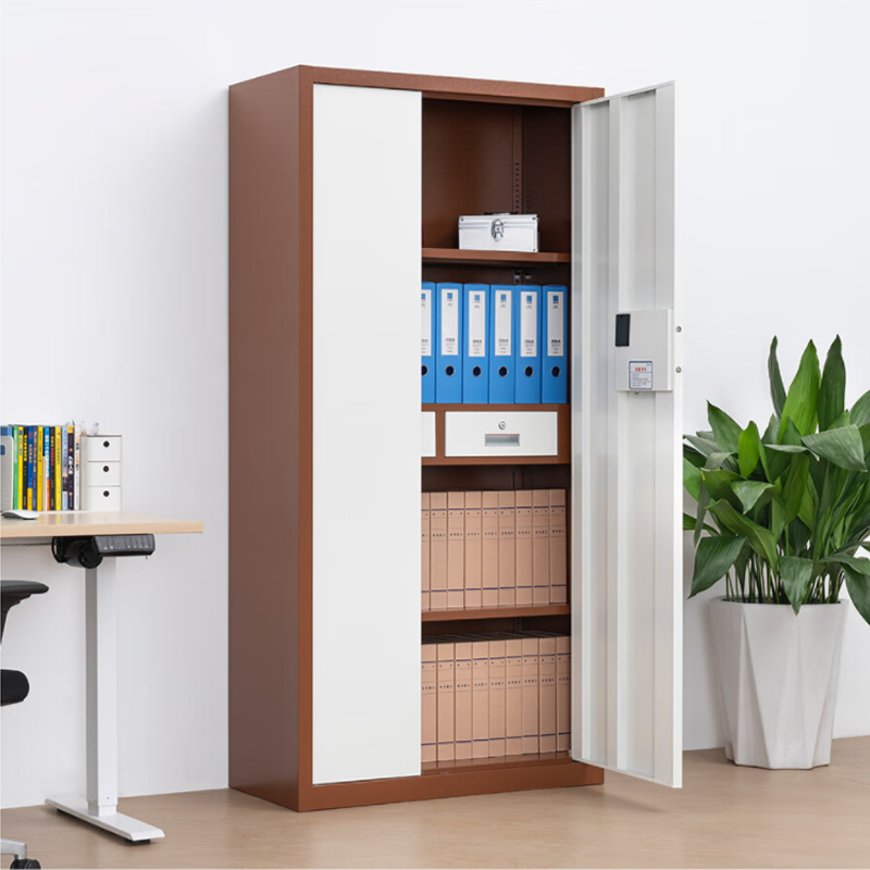 缑氏指纹电子保密柜钢制密码文件柜档案柜矮柜资料柜办公柜通门咖白色:电子密码锁高清大图