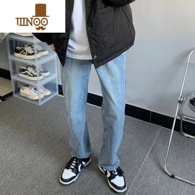 YANXU高街浅蓝色直筒长裤宽松垂坠感大码牛仔裤子男ins痞帅韩版拖地裤高清大图