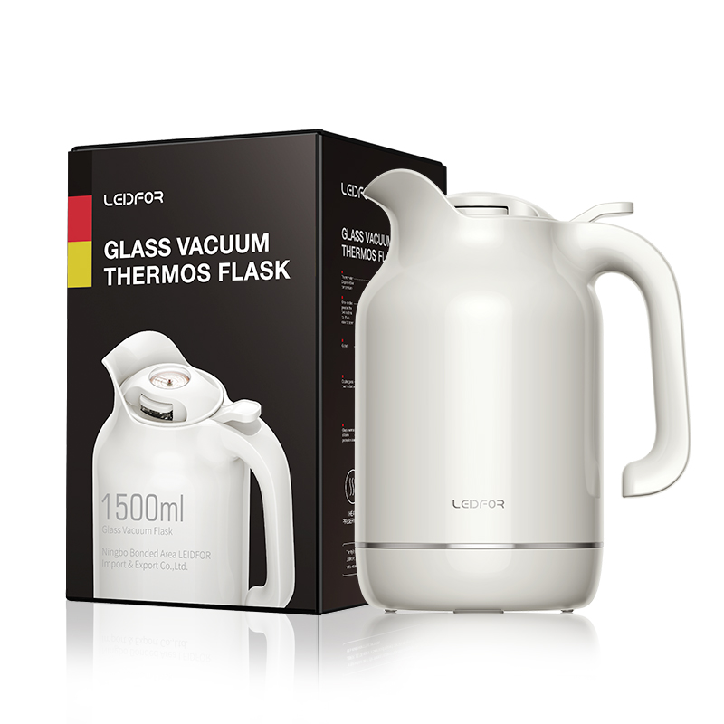 玻璃内胆保温水壶家用大容量智能暖热温度显示茶壶 象牙白1500ml+黑色500ml高清大图
