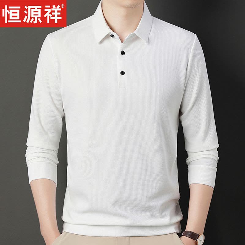 恒源祥名牌秋季纯棉男士长袖t恤翻领爸爸装秋装华夫格休闲POLO衫图片