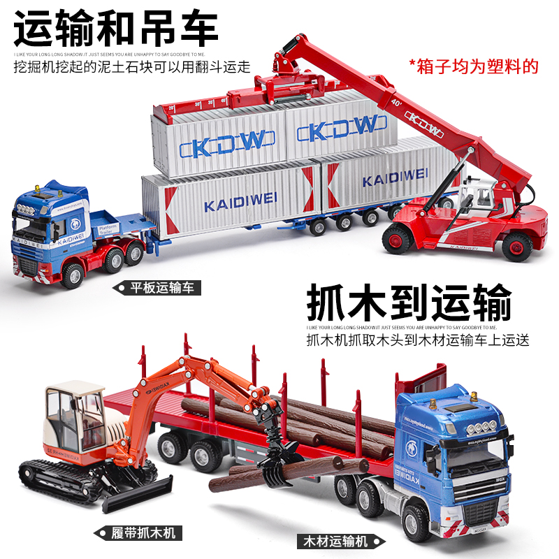 凯迪威工程车玩具挖掘机叉车运输车垃圾车拖车卡车合金车模型仿真 履带夹木机-625005+高清大图