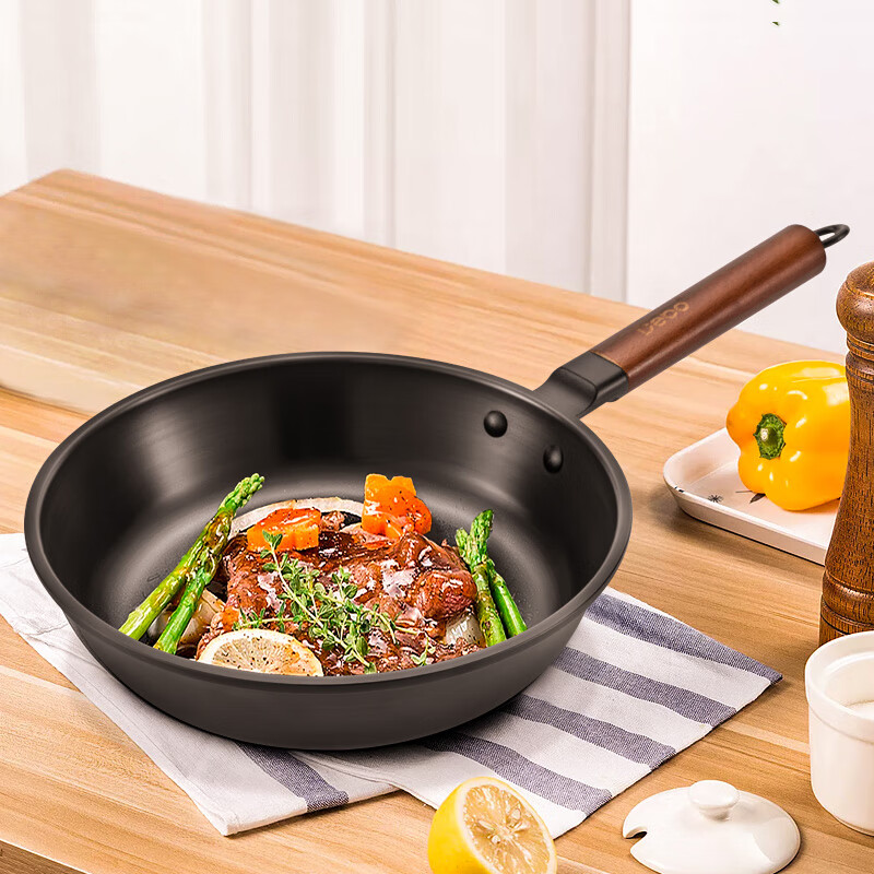德铂(Debo)煎锅 无涂层锈不了煎炒铁锅 人体工学手柄物理不沾锅 培迪 DEP-DS178 煎锅 24cm / 把