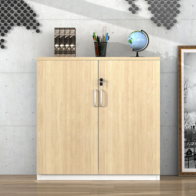 一鹏文件柜木质二门储物柜带锁小柜子员工办公柜矮柜800400800mm视频