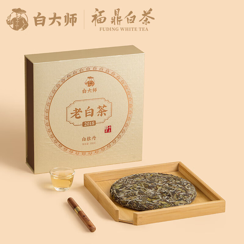 白大师 白茶茶叶2018年白牡丹正脉之源紧压茶饼盒装300g 纸质高清大图