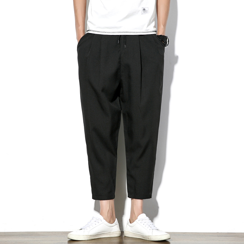夏季棉麻九分休闲裤男士加肥加大码宽松萝卜裤薄款小脚哈伦灯笼裤
